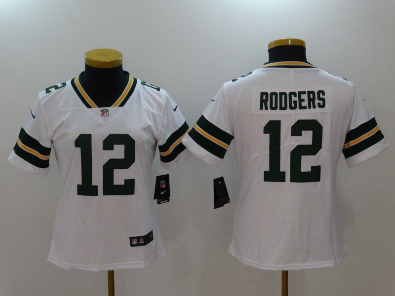Women Green Bay Packers 12 Rodgers white Nike Vapor Untouchable Limited NFL Jerseys